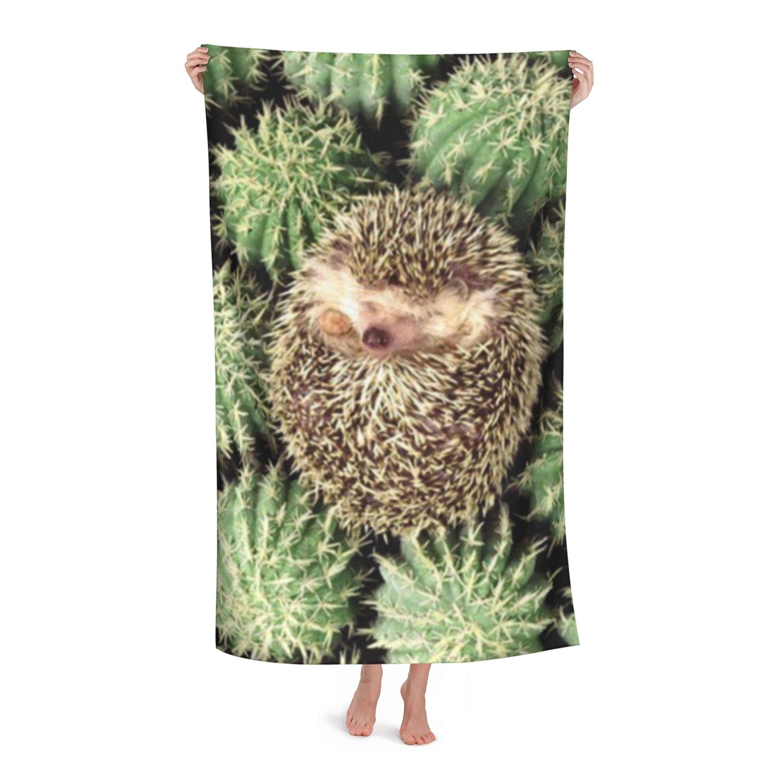 LSRCPD Hedgehog And Cactus Beach Towel Highly Absorbent Microfiber Beach Blanket Soft Bath Towels 80 x 130 cm