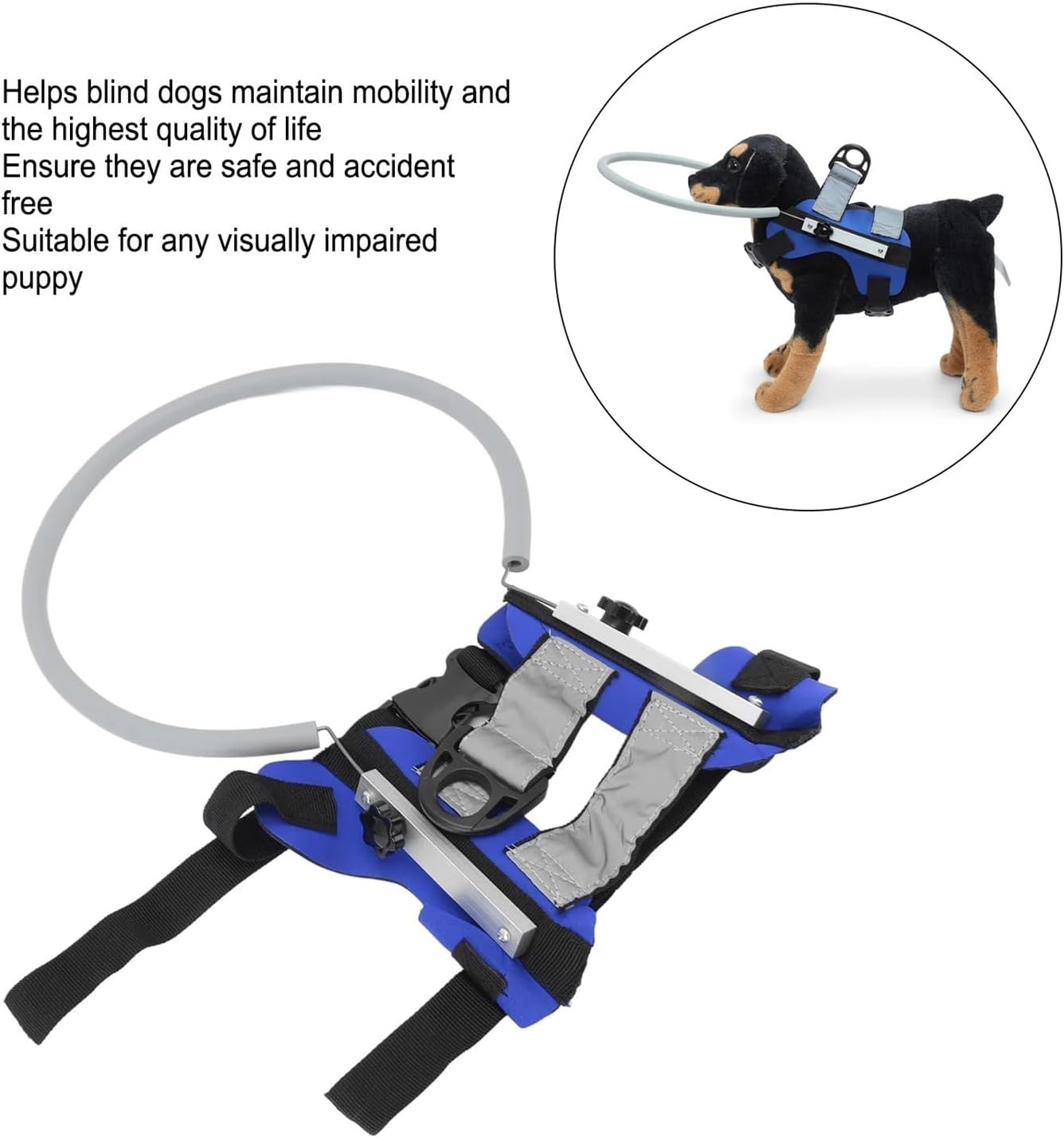 Dog Harness, Pet Blind Halo Practical Collision Avoidance Lightweight Blind Halo Harness with Reflective Effect(Blue,for 4 to 10kg)