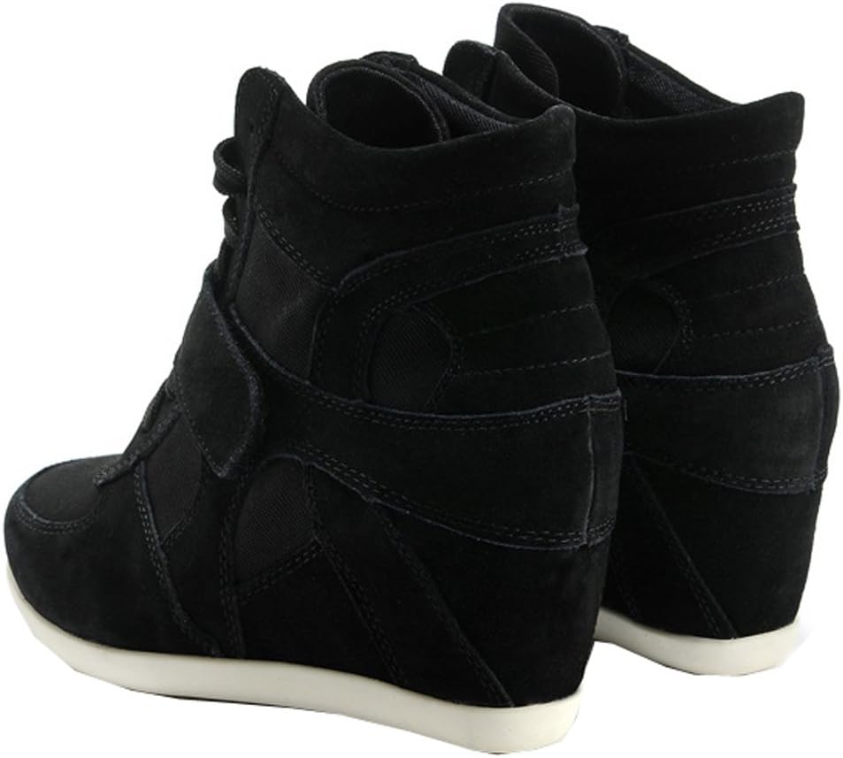 rismart Women's Wedge Casual Hook Loop Fabric Suede Leather Fashion Sneakers - Image 4