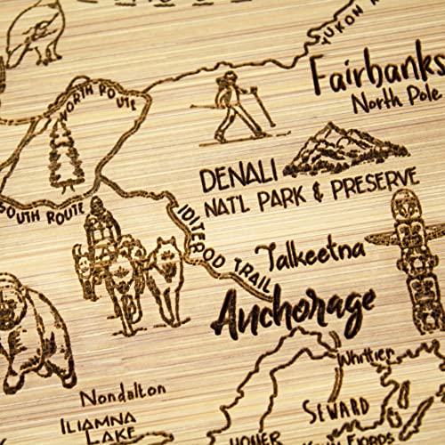 Image of Totally Bamboo A Slice of Life Alaska Engraved Map Cutting Board