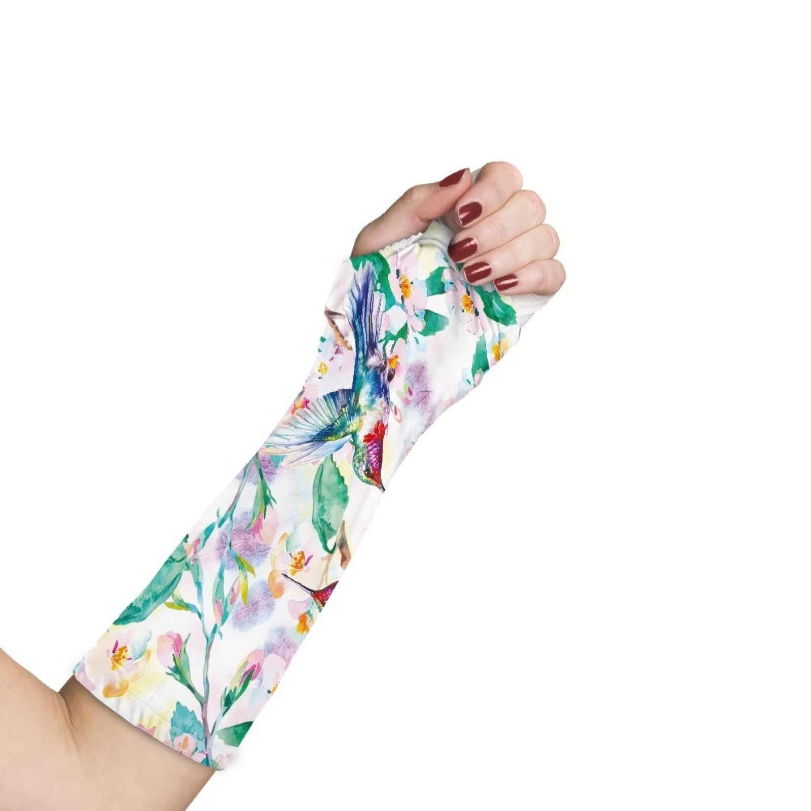 Luarisgur Arm Cast Cover Elastic Arm Cast Protector Hummingbird Floral Decorative Cast Cover Reusable Arm Cast Protector Size M Scratcher Protector Sleeves for Arm Women