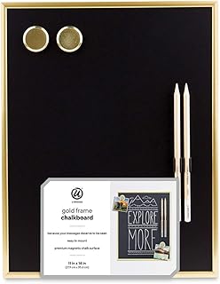 U Brands Magnetic Chalkboard, 11"x14", Gold Metal Frame, Premium Matte Surface, includes Chalk Pencils and Magnets