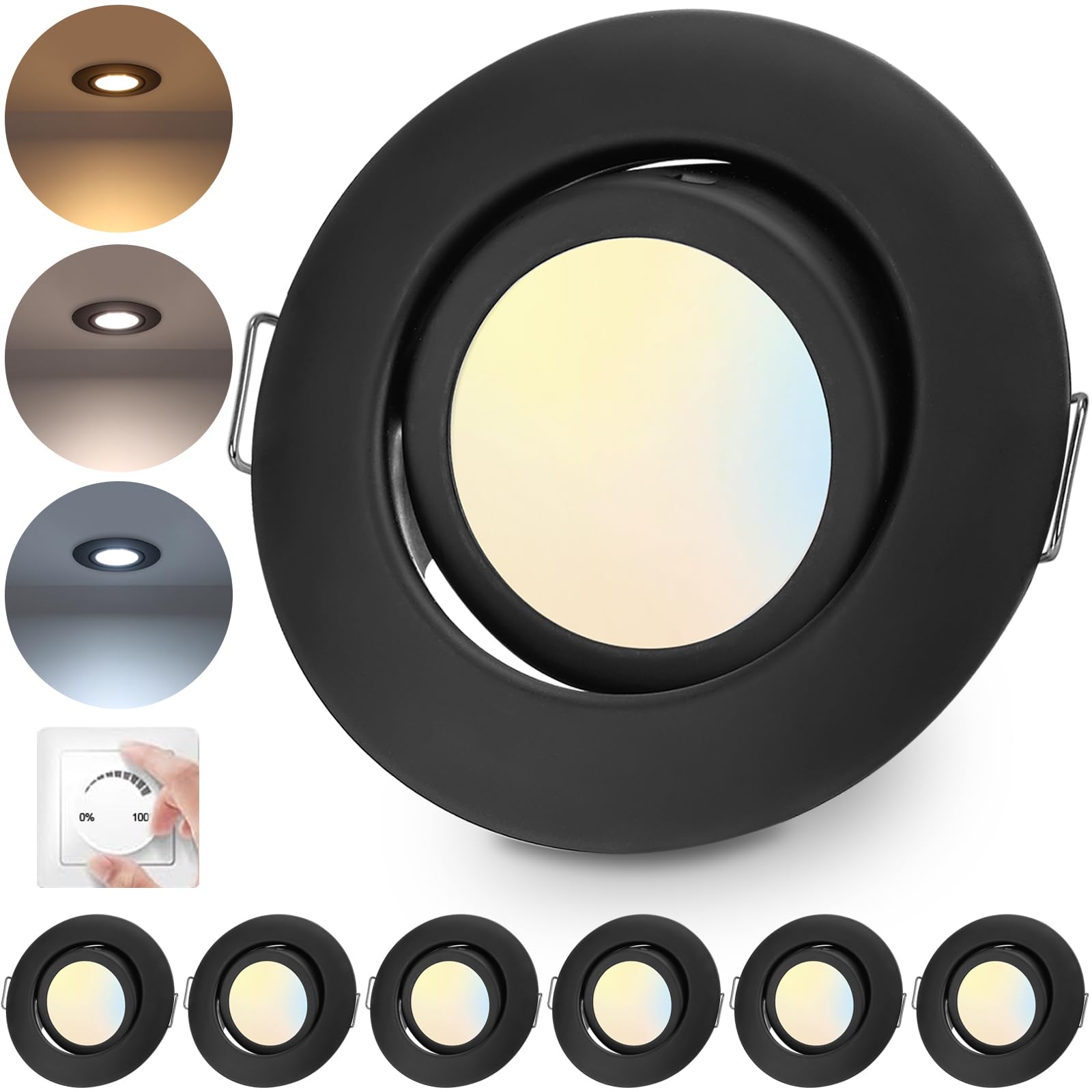 LED Einbaustrahler 230V Flach Dimmbar LED Spots 6W IP44 Bad Einbauleuchten Deckenspots Deckenstrahler,Warmweiß 3000K Schwenkbar Einbauspots für Badezimmer Küche Wohnzimmer,6er Set
