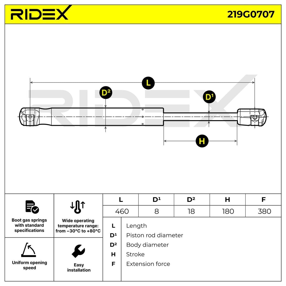RIDEX 219G0707 Ammortizatore pneumatico Cofano bagagli/vano carico Compatibilità con CITROËN C2 Hatchback JM