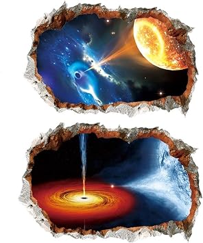 Amaonm 2 Pack Creative Removable 3D Black Hole Wall Stickers Outer of Space Scene Through The Wall Fake Window Wall Decals Art Decor for Kids Baby Nursery Bedroom Living Room Playroom A