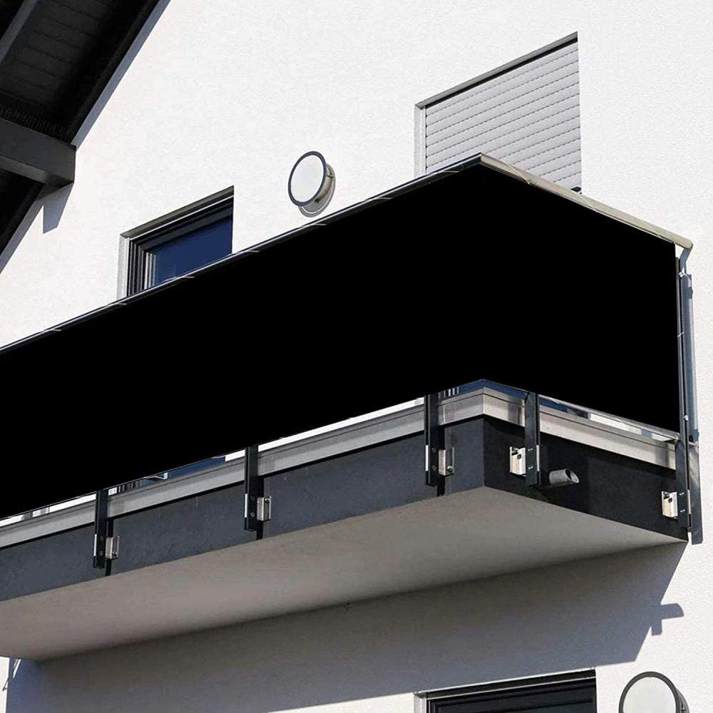 Osłona balkonowa 145 x 1000 cm, odporna na warunki atmosferyczne, ochrona przed promieniowaniem UV, osłona przeciwwiatrowa z opaskami kablowymi, do patio i ogrodu, czarna osłona na zewnątrz