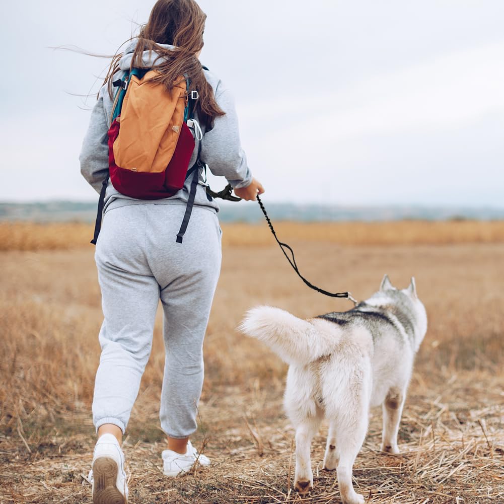 Smycz dla psa bez użycia rąk, regulowany pas biodrowy z woreczkiem i paskiem odblaskowym, uprząż do biegania dla średnich i dużych psów, spacerów i joggingu (czarna)