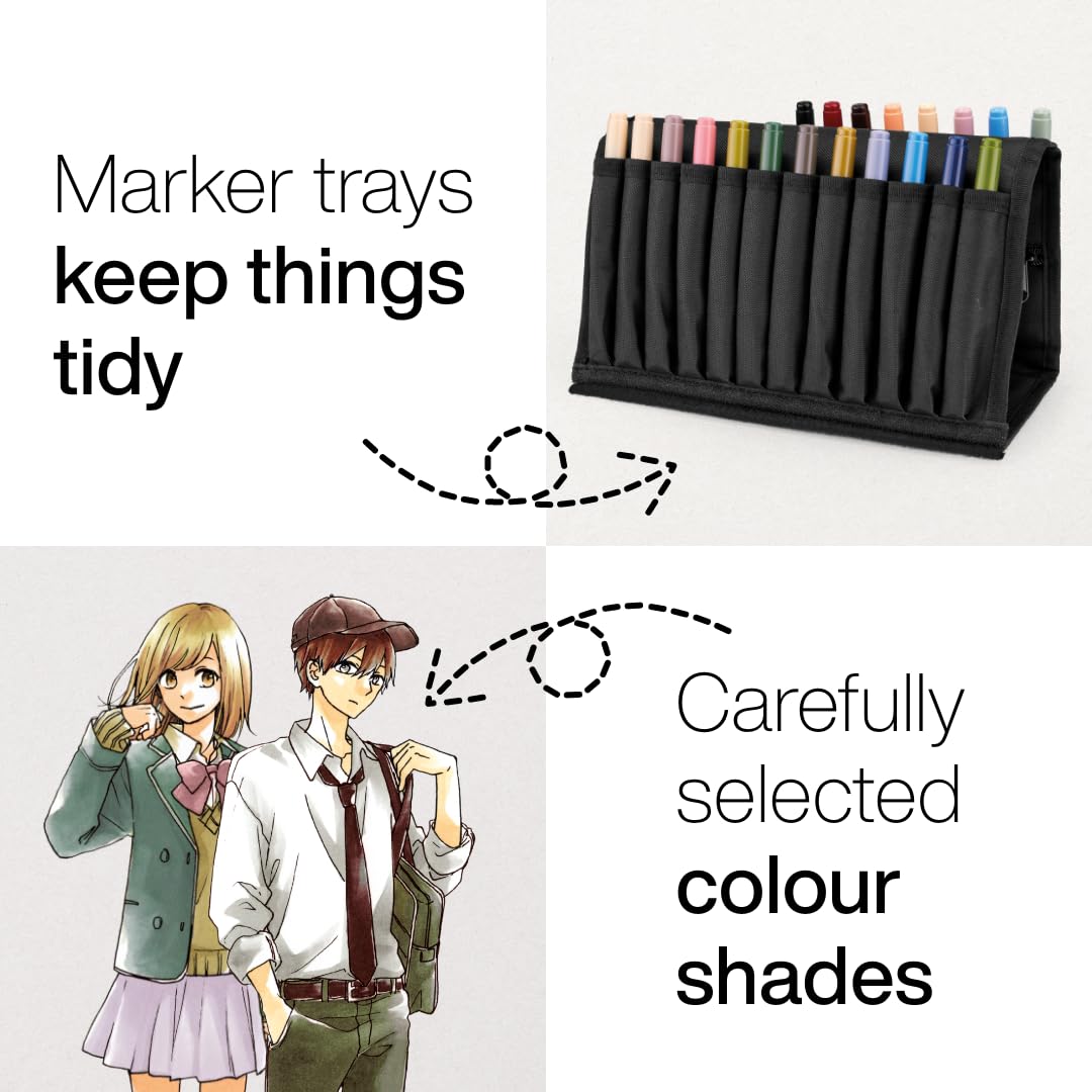 COPIC Ciao Marker 20er Manga Set "Love" w portfelu, markery uniwersalne do układania na bazie alkoholu z jedną końcówką średniej szerokości i jedną pędzelkową