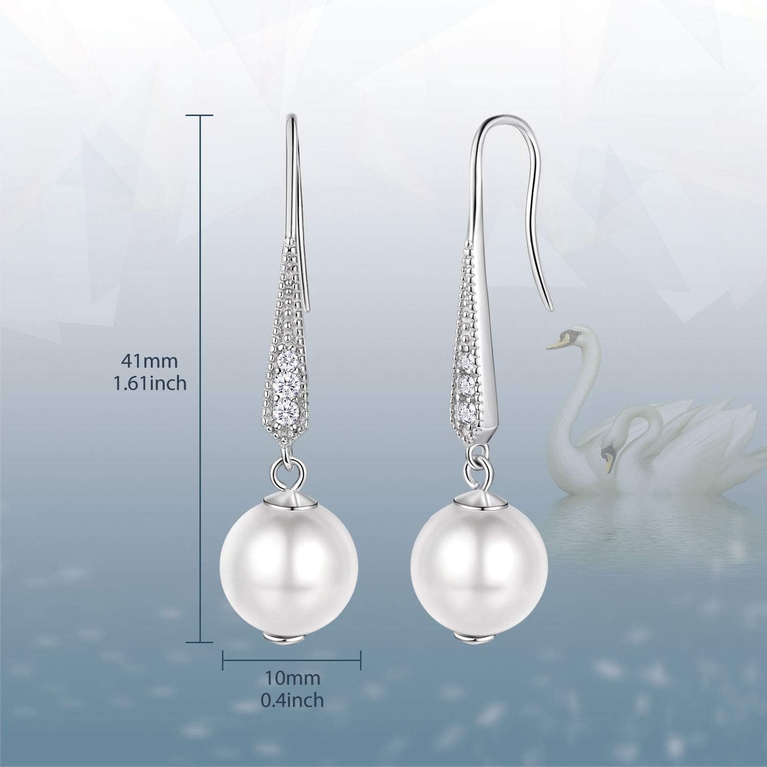 ASHLI JENA Pearl Earrings 925 Sterling Silver Pearl Earrings for Women Drop Dangle Earring for Women - Image 2