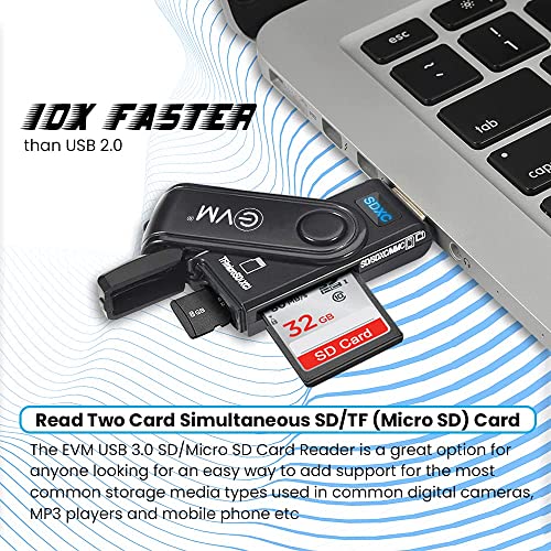 Image of EVM 2in-1 Card Reader - USB 3.0 Memory Card Adapter with Dual Slot - SD & Micro SD Cards Supported - 3 Years Warranty (EVM-CR-003)