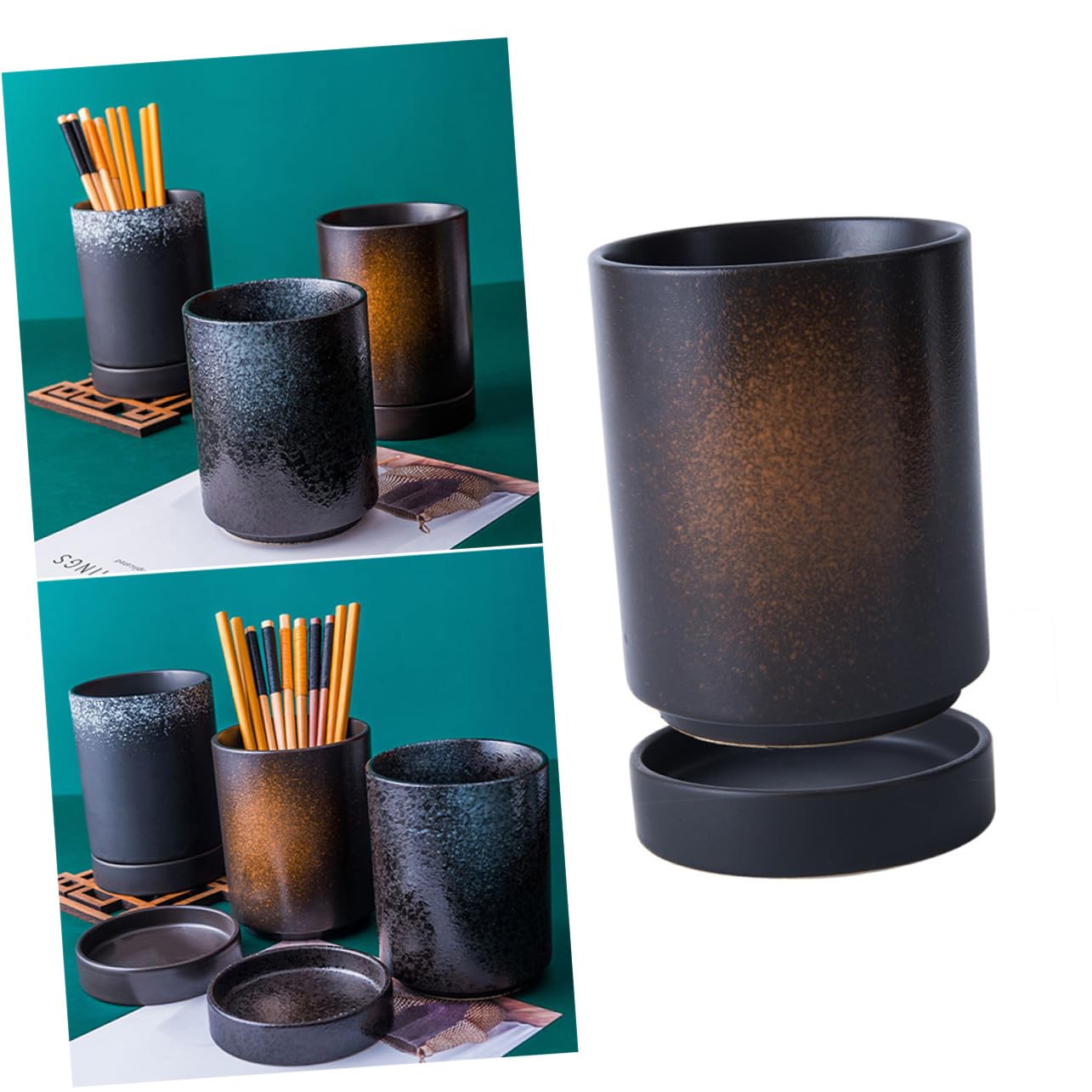Alipis Support à Baguettes en Céramique Noir Égouttoir Intégré, Rangement Pratique pour Couverts et Cuillères, Cuisine et Présent de Pendaison de Crémaillère