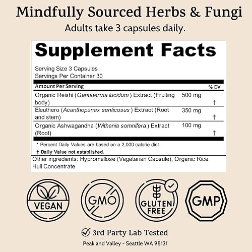 Miniatura 3 de Peak + Valley Suplemento de alivio del estrés para apoyar el estado de ánimo Equilibrar mi estrés cápsulas  Contiene adaptógenos, Ashwagandha, raíz