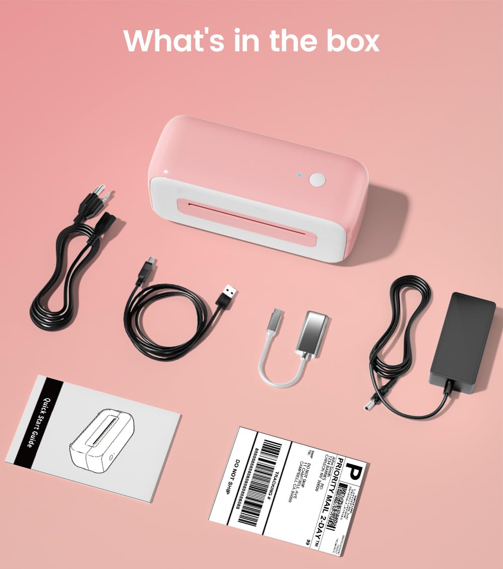 Phomemo Stampante per etichette DHL con porta etichette, 4x6 pollici per telefono/PC, stampante per etichette di spedizione, logo, indirizzo, prezzo, etichette per barattoli di spezie, rosa