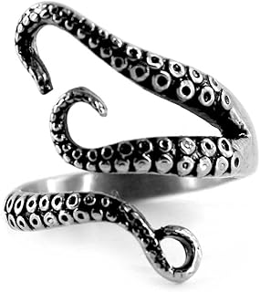 Weelovee 316L Titanium Steel Punk Antique Octopus Ring for Mens Women Adjustable Size Design Jewelry Set Unisex Silver, Metal