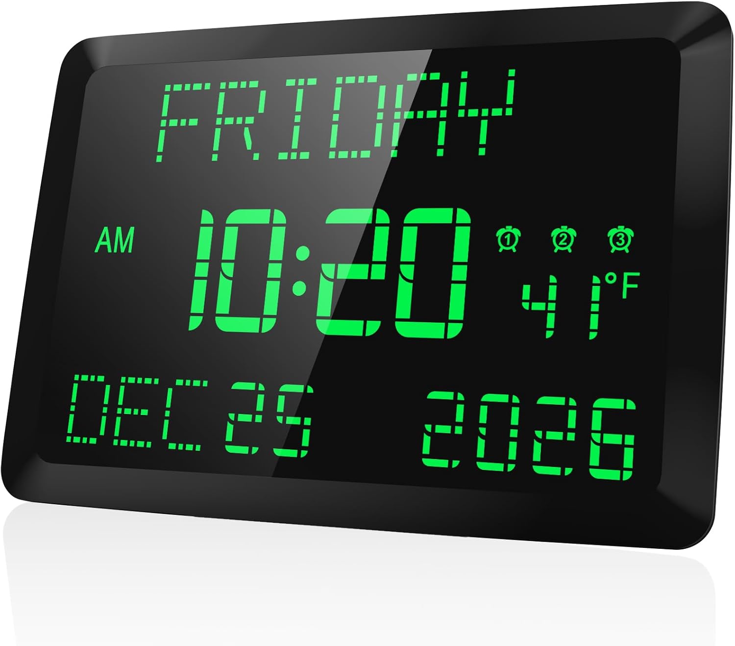 Raynic Day Clock, 11.5" Large Display Calendar Clock with Day and Date, Indoor Temperature, Adjustable Brightness, Snooze,12/24H, DST for Home, Office, Elderly
