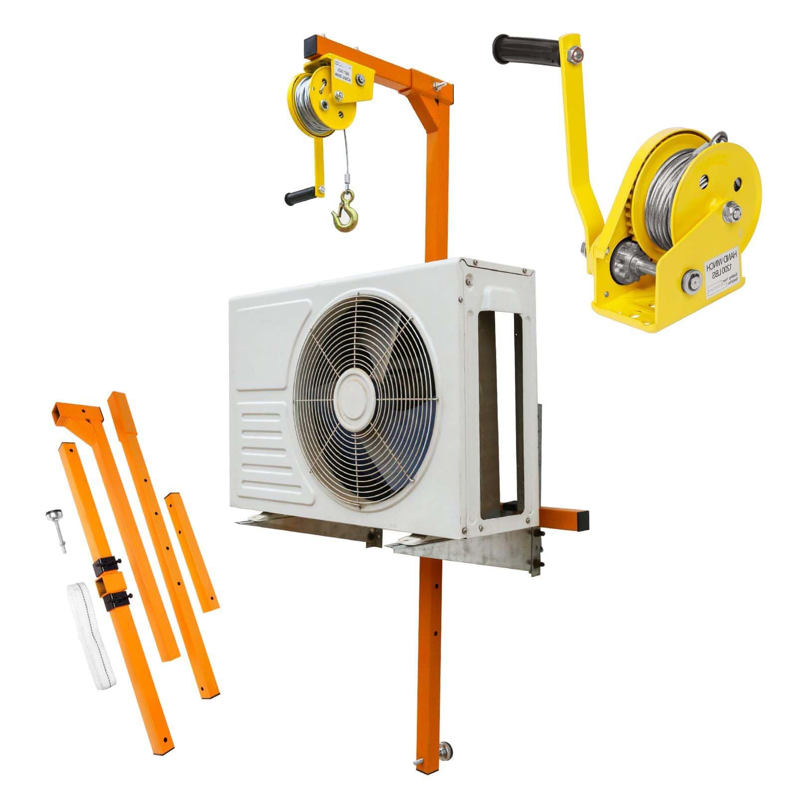 Tragbarer Kranzug mit Halterung und Handwinde, Hebewerkzeug für Klimaanlagen, 150 kg Kapazität, ideal für die Installation von Außengeräten, 10 m lang