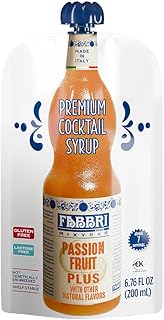 Fabbri Premium Italian Fruit Syrup, Passion Fruit, Natural Ingredients, Non-GMO, Gluten Free, ideal for Cocktails, Mocktails, Smoothies & Sodas, Made in Italy, squeezable pouch of 6.76 fl oz (200ml)