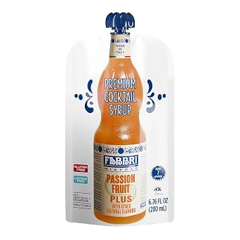 Fabbri Premium Italian Fruit Syrup, Passion Fruit, Natural Ingredients, Non-GMO, Gluten Free, ideal for Cocktails, Mocktails, Smoothies & Sodas, Made in Italy, squeezable pouch of 6.76 fl oz 200ml