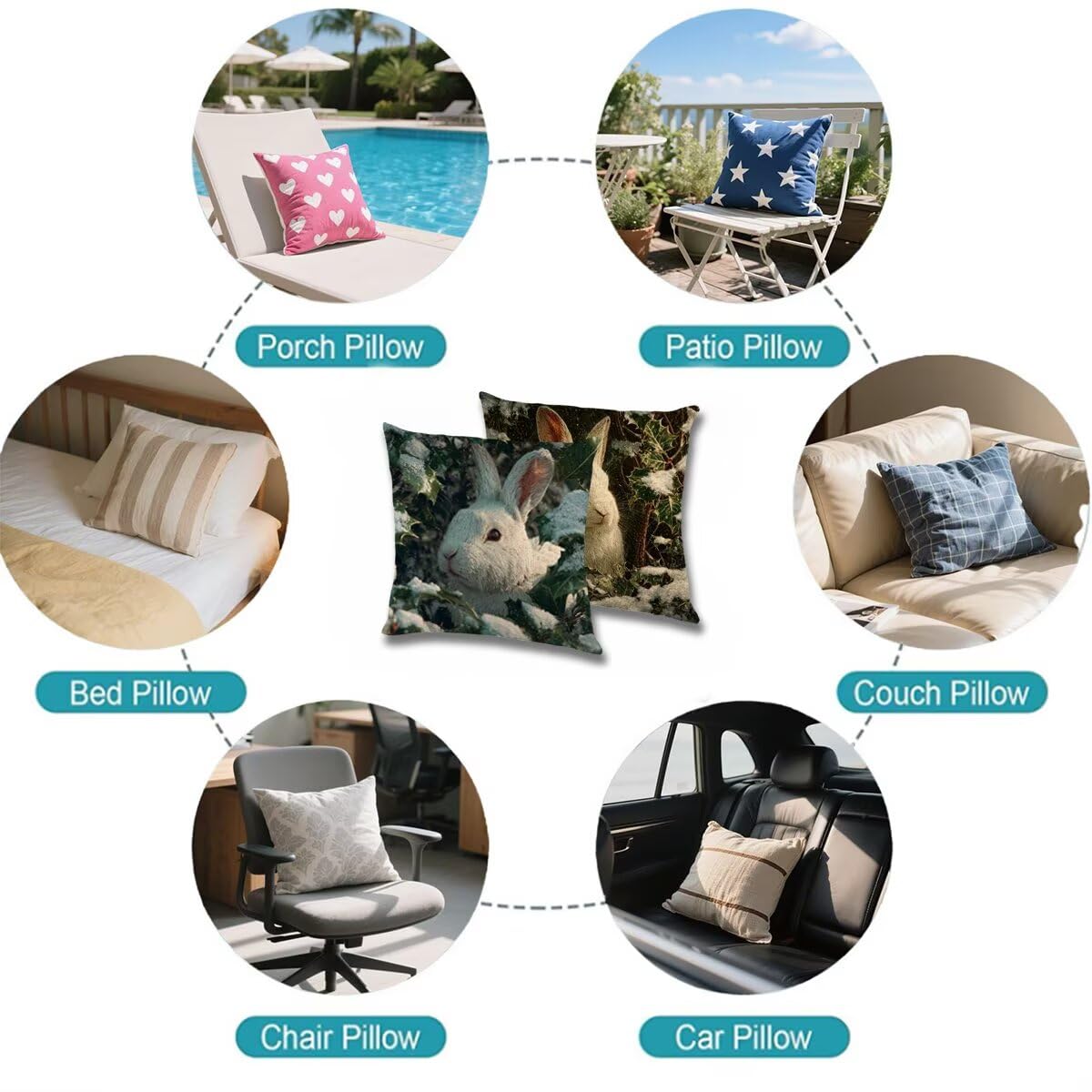 Federa Cuscino 80x80 Inverno Cuscini Divano Coniglio Cuscini da Esterno Impermeabili Linoi Set di 2 Decorativi Cushion Covers per Giardino Soggiorno Sofá Balcone Patio, Regalo per Donne 1B-180