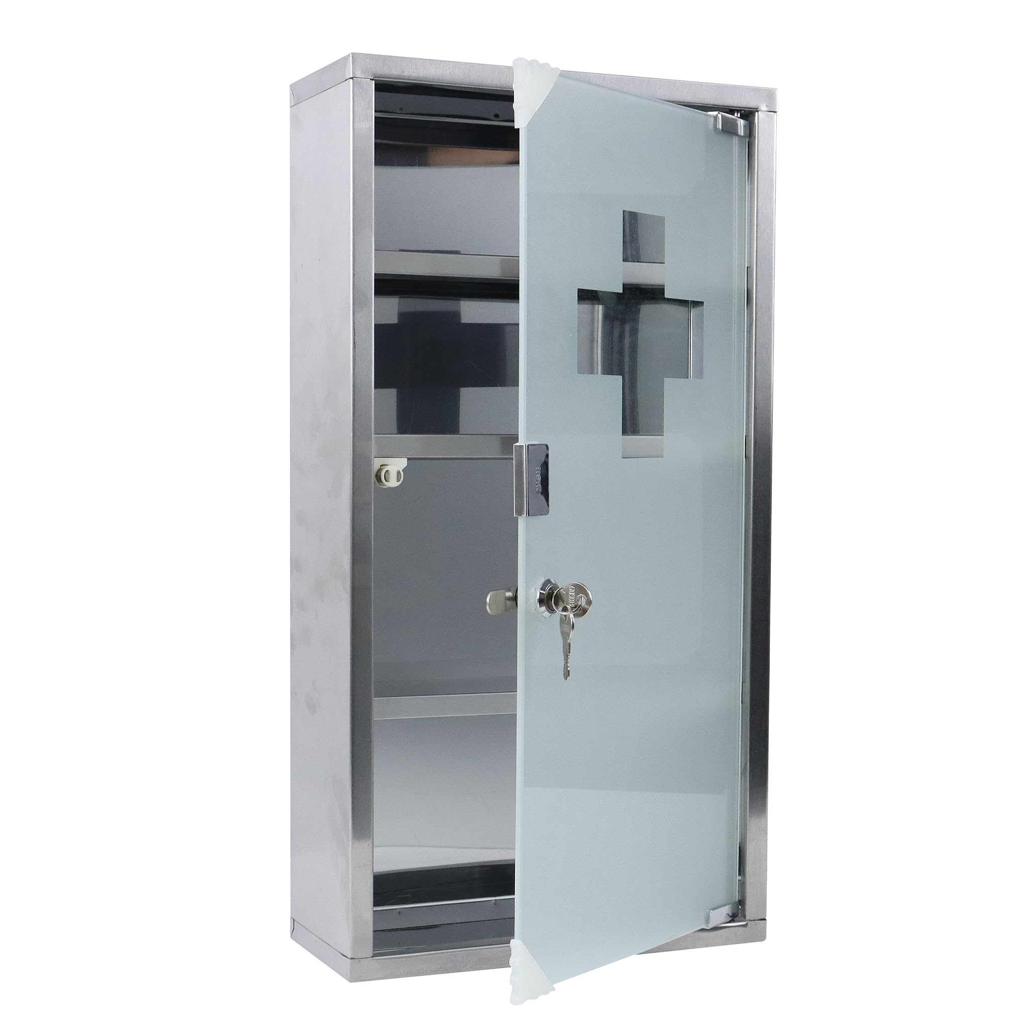 UISEBRT Armadio per medicinali in acciaio inox, 30 x 12 x 57,5 cm, 4 Scomparti, Richiudibile, Armadietto Porta Medicinali, Armadietto Pronto Soccorso, con 2 chiavi, Argento