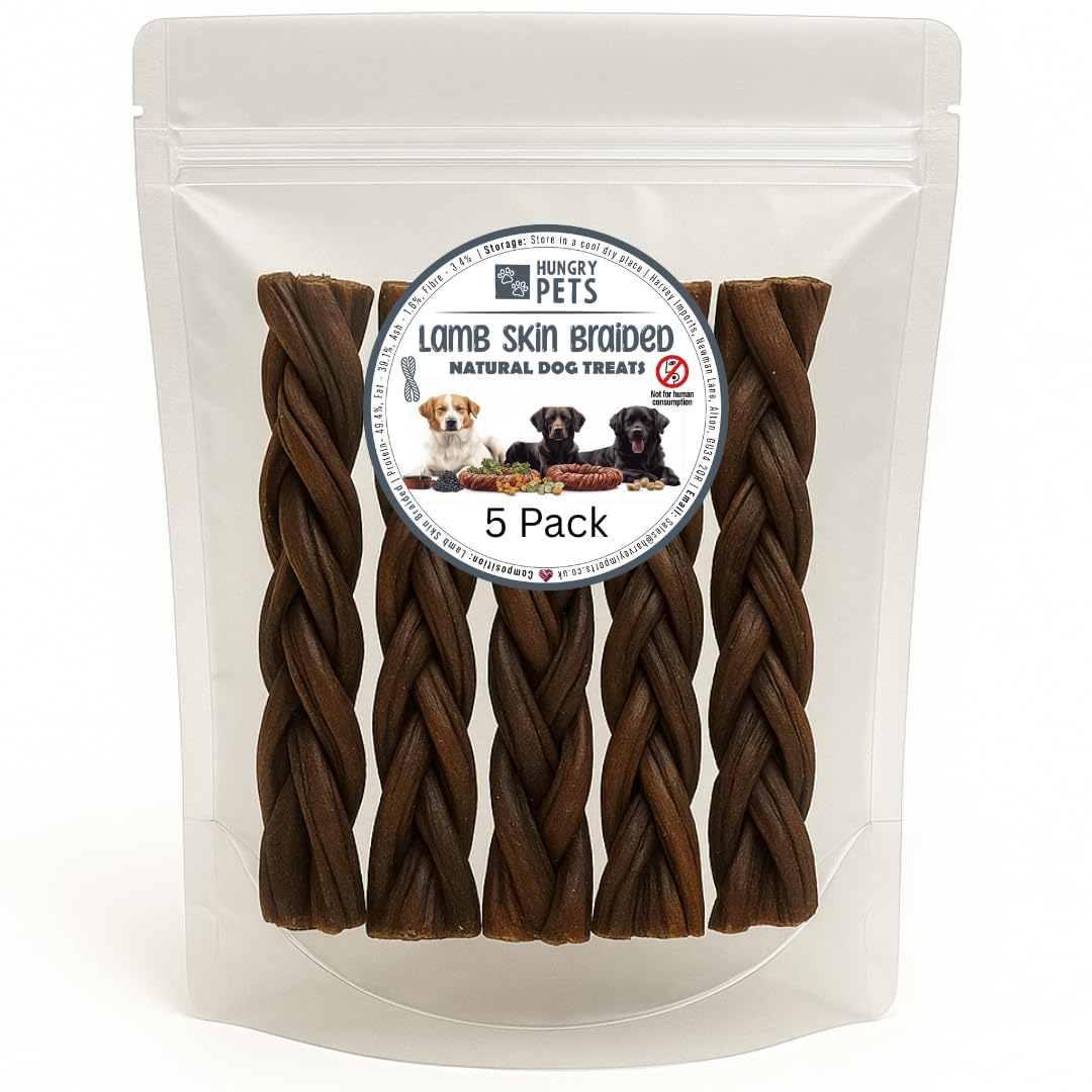 Hungry Pets Lamb Skin Braided 15cm 5 Pack – Natural Dog Treats Chews, Grain Free, Hypoallergenic