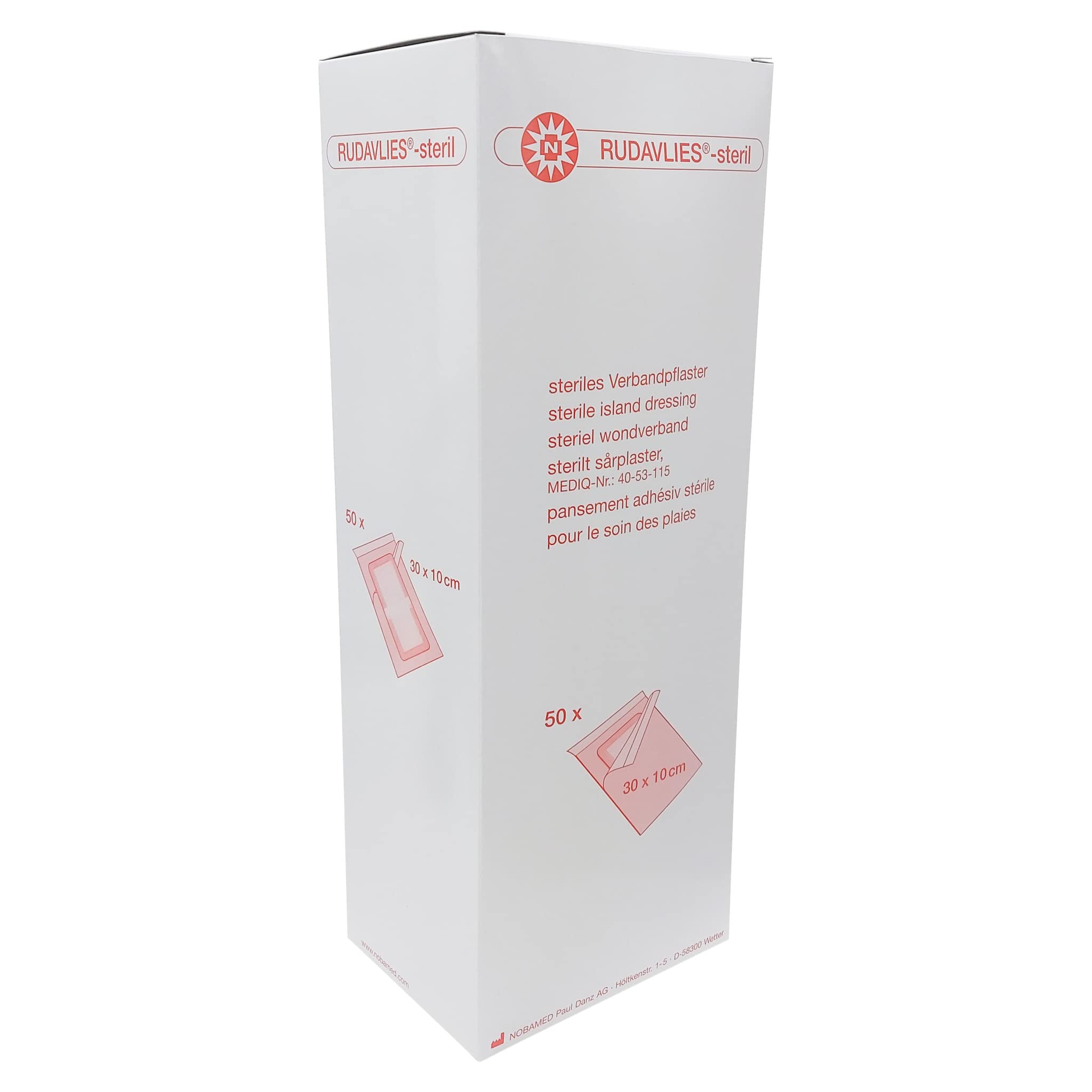 Noba RUDAVLIES - Cerotto sterile per medicazioni per ferite, 30 x 10 cm (12 x 50 = 600 pezzi)