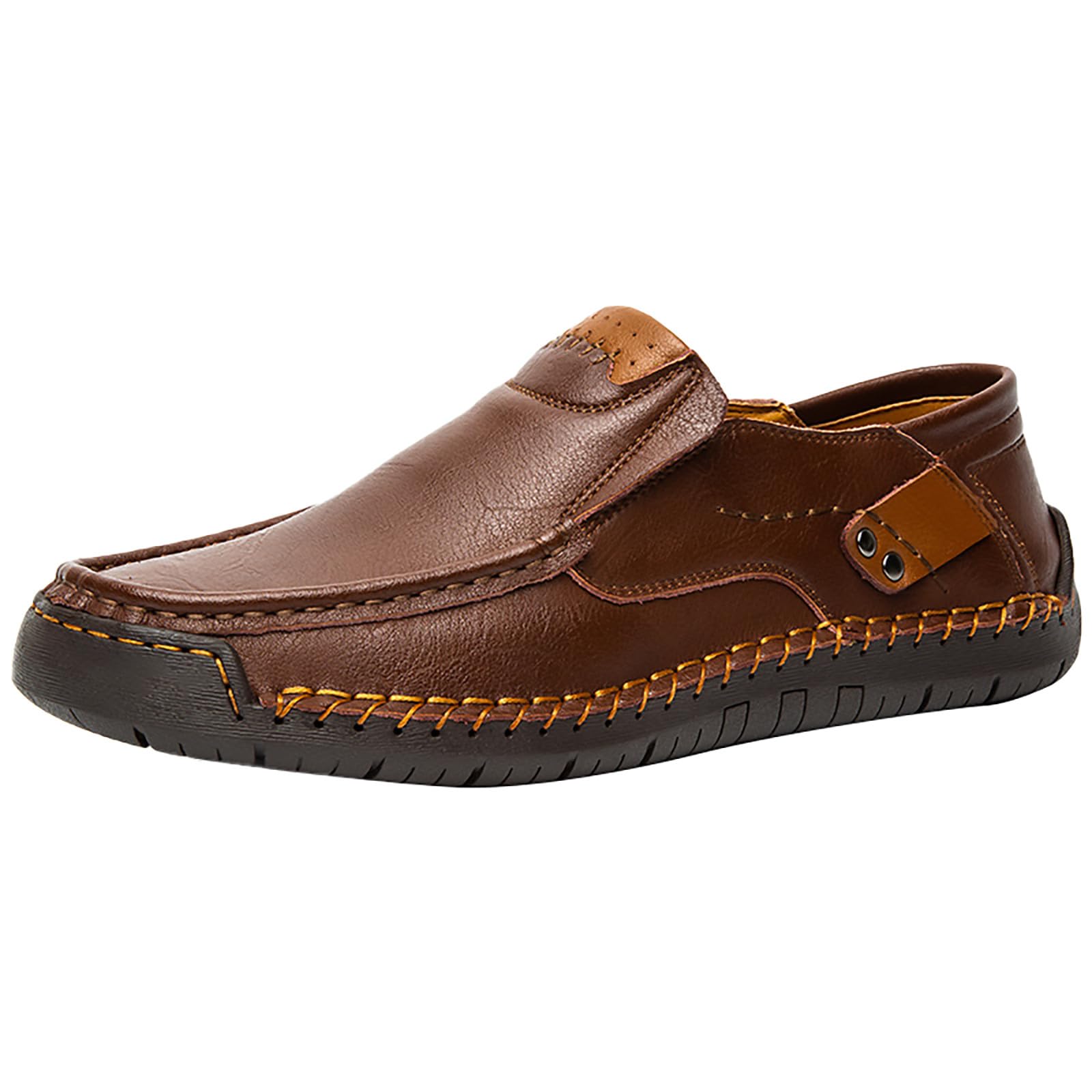 Mocasines de piel para hombre, cosidos a mano, zapatos de barco, zapatos de ocio, antideslizantes, para exteriores, resistentes al desgaste, zapatos de senderismo, suelo plano, transpirables, zapatos