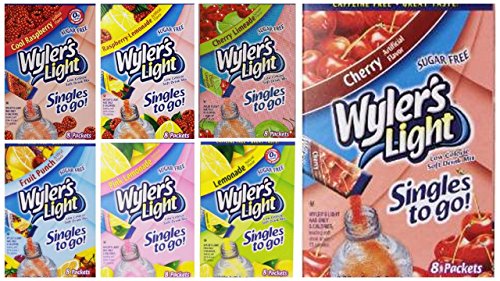 Wyler's Light Singles to Go Bundle, 8 packet/box (Pack of 7) includes 8-Packets Pink Lemonade, Fruit Punch, Cherry Limeade, Cool Raspberry, Cherry, Raspberry Lemonade, Lemonade (56 PACKETS)