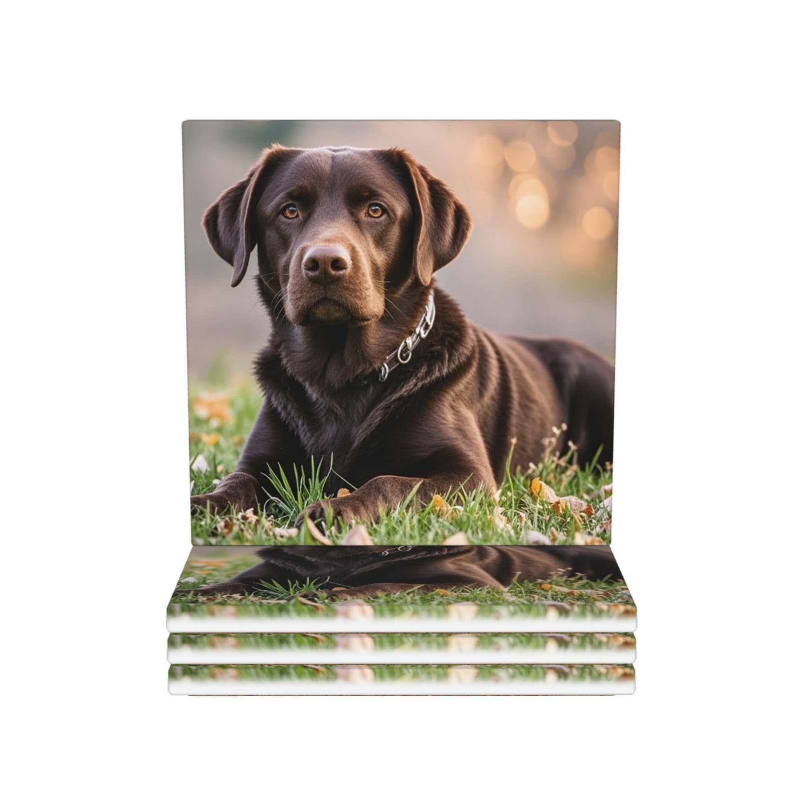 Drink Coasters Set of 4 Coffee Ceramic Coaster Brown Labrador Retriever Coasters for Drinks Coffee Cup Mat Heat Resistant Tabletop Protection Coaster Desk Accessorie Home Decorative
