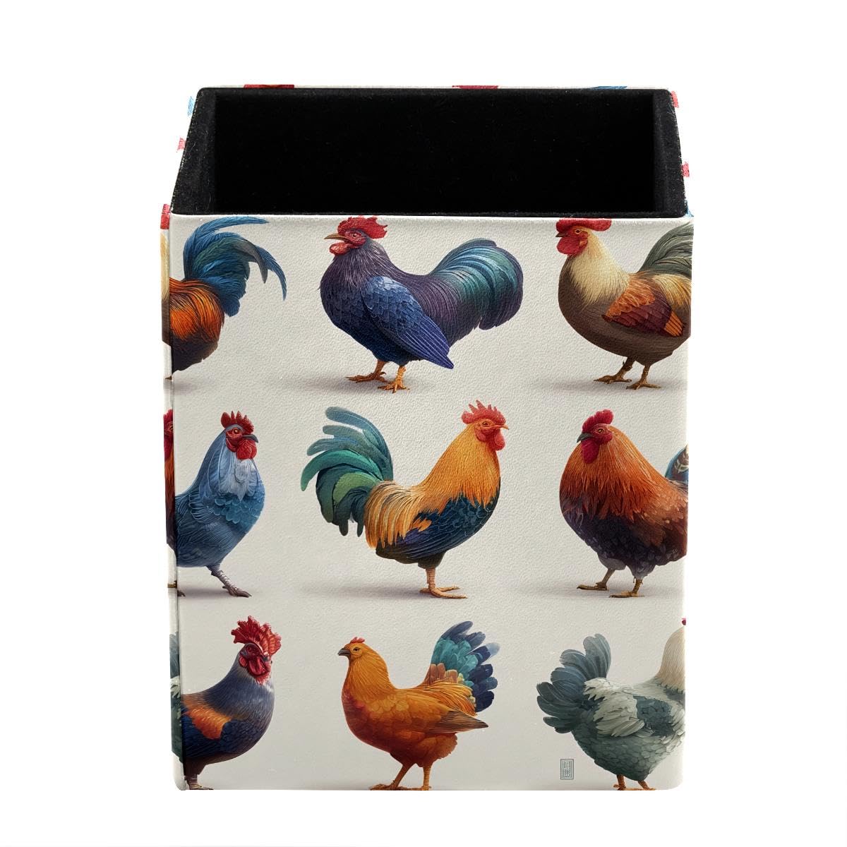 HEOEH Chicken Rooster Hen Breeds Farm Pen Holder Pen Pot, Square Pencil Cup for Desk