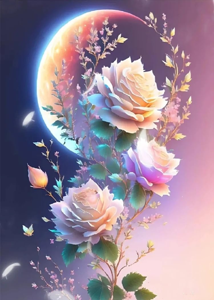 ZRIZQ Diamond Painting Kits for Adults,Moon Flowers Diamond Art Kits for Adults,Gem Art Kits for Gift Home Wall Decor(12x16inch)