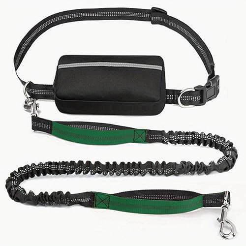 九万里の云ハンズフリー犬用リーシュジッパー付きポーチ付き犬の散歩大型犬のランニング伸縮式トレーニング用品犬用調節可能ベルトペット用 (グリーン, 牽引ロープ1本)
