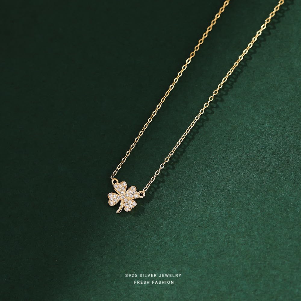 S999 Sterling Silber Diamant vierblättriges Kleeblatt Halskette Damen leichte Luxus Nische Wald Stil kleine frische Schlüsselbeinkette vielseitig