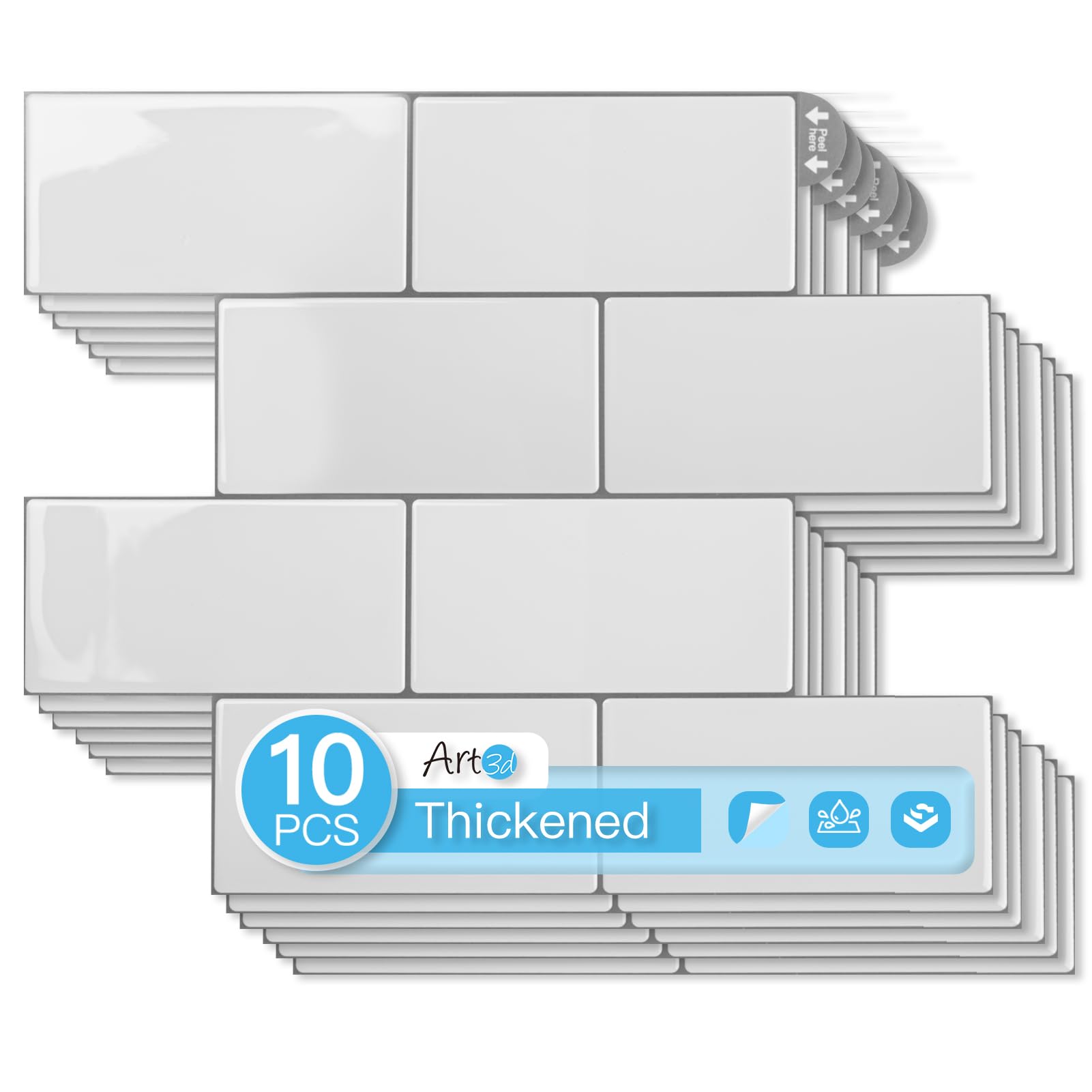 Art3d Subway Peel and Stick Backsplash, 10-Pack, Warm White with Gray Grout
