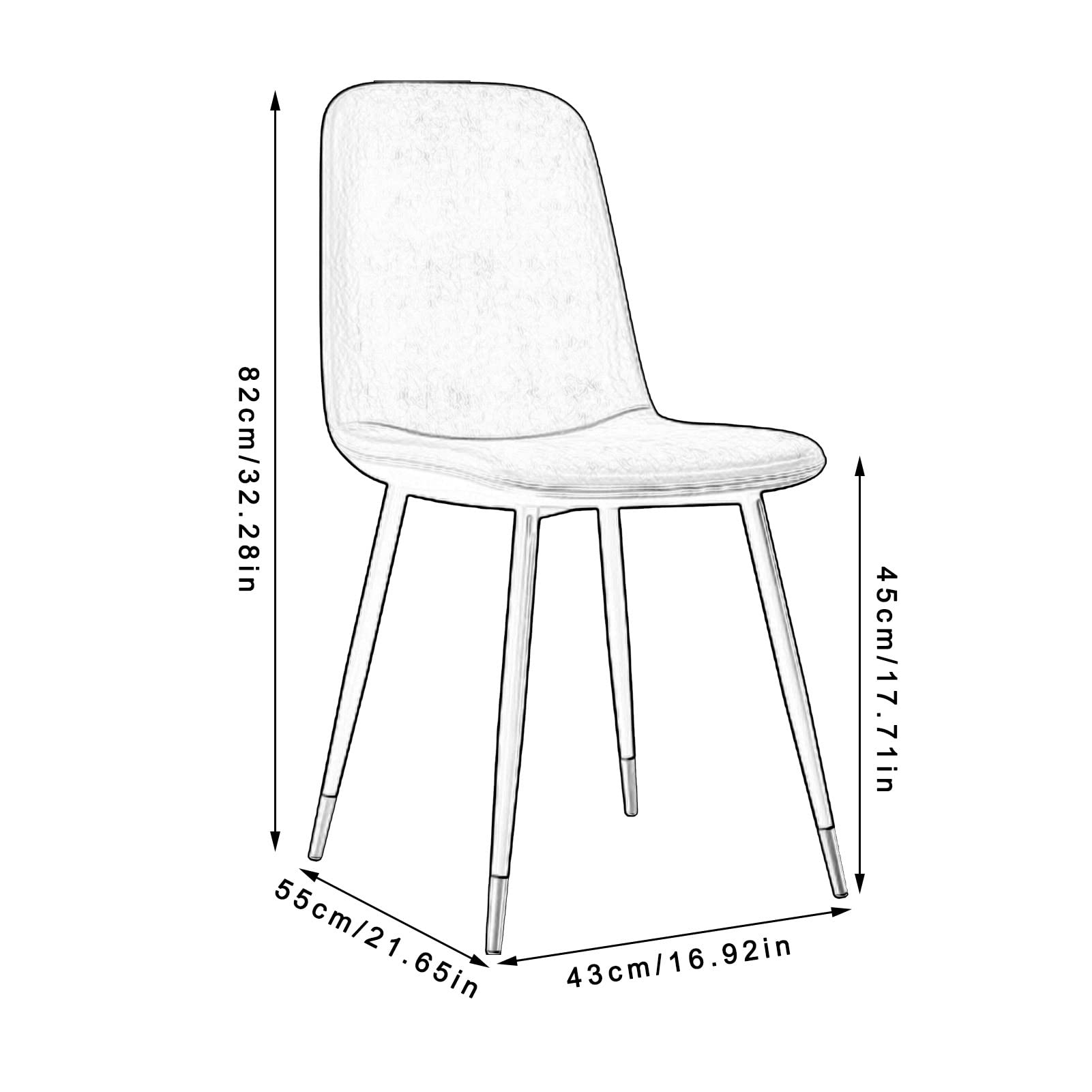 SJIALEN Modern Dining Chairs Set of 6, for Living Room Bedroom Office Lounge Chairs with Metal Legs PU Leather Seat Backrests Bar Stool Kitchen Chair (Color : Light Gray, Size : 43x55x82cm)