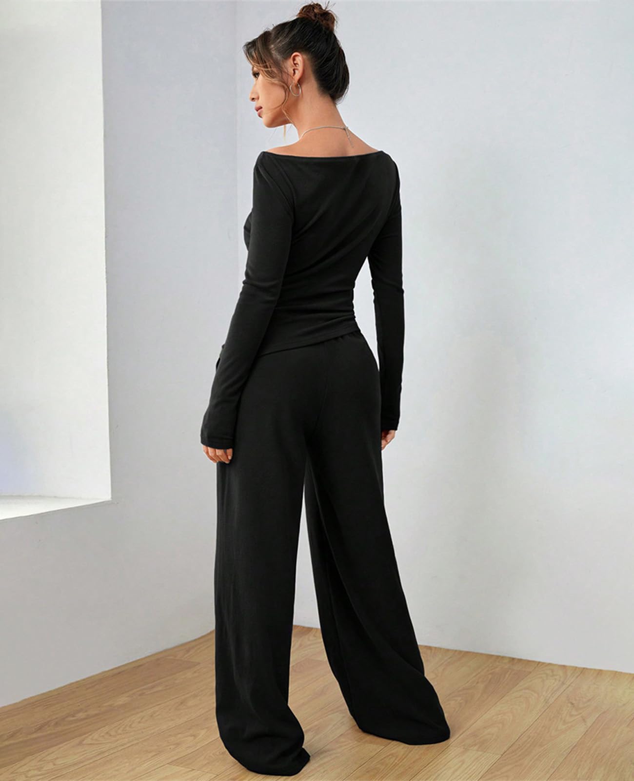 Conjunto Deportivo Mujer Invierno Chándales Chandal Mujer Completo Casual Completo Manga Larga 2 Piezas Suave Top Manga Larga Pantalón Pata Ancha para Fitness Jogging