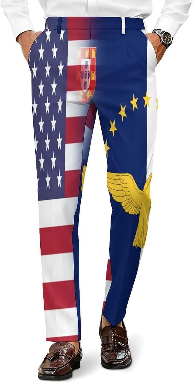 U.S.A Azores Flag Men's Classic Fit Suit Pants Straight Leg Design Printed Trousers