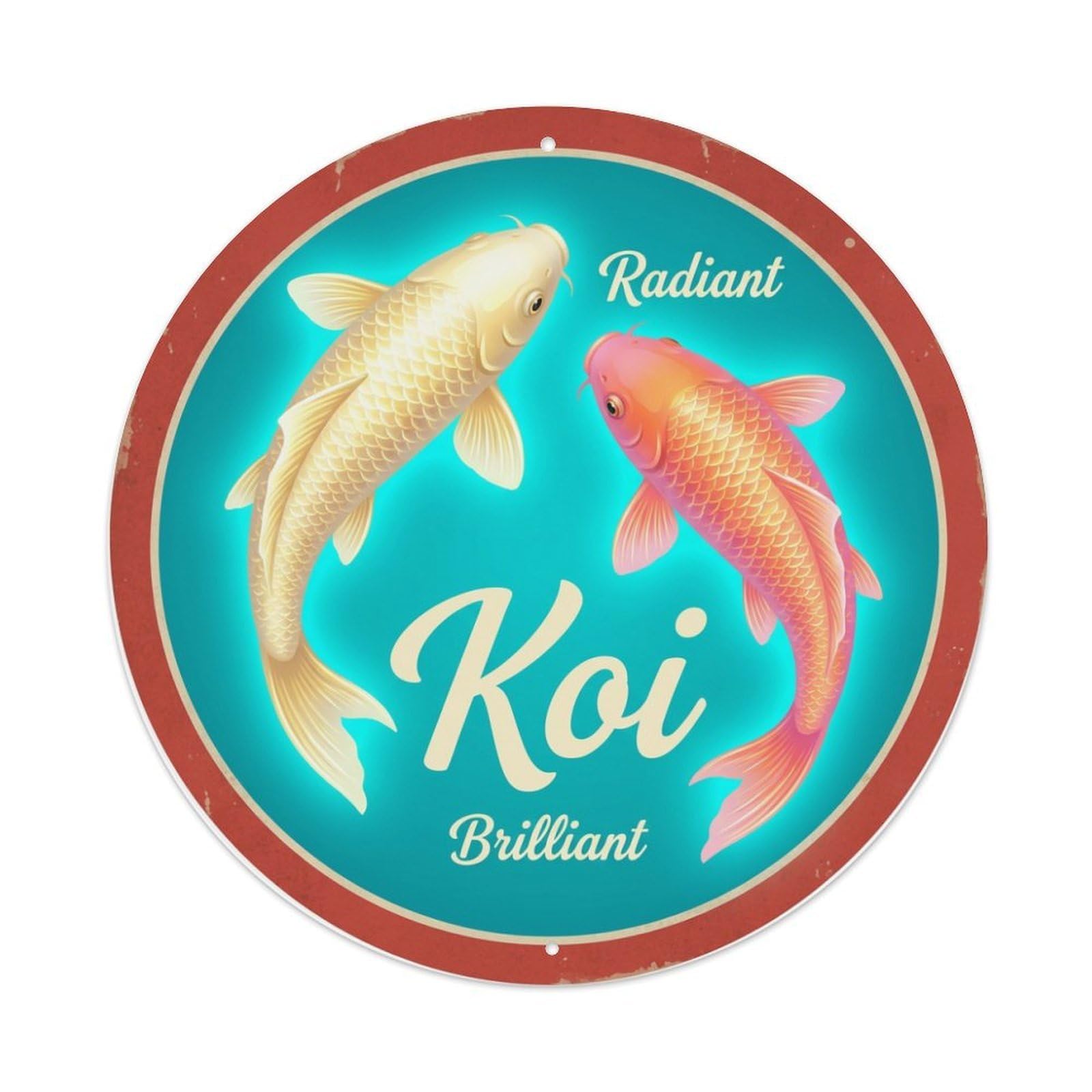 Metal Tin Sign Koi Fish Bright Shining Glow Japanese Retro
