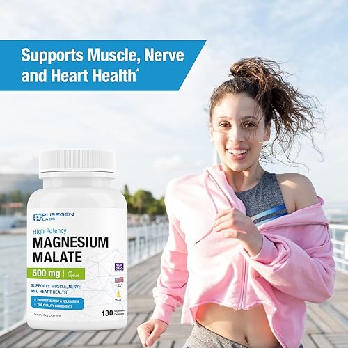 Miniatura 6 de Puregen Labs - Malato de magnesio de 500 mg  Magnesio elemental de alta potencia  180 cápsulas vegetales, absorción superior, sin OMG, sin gluten y