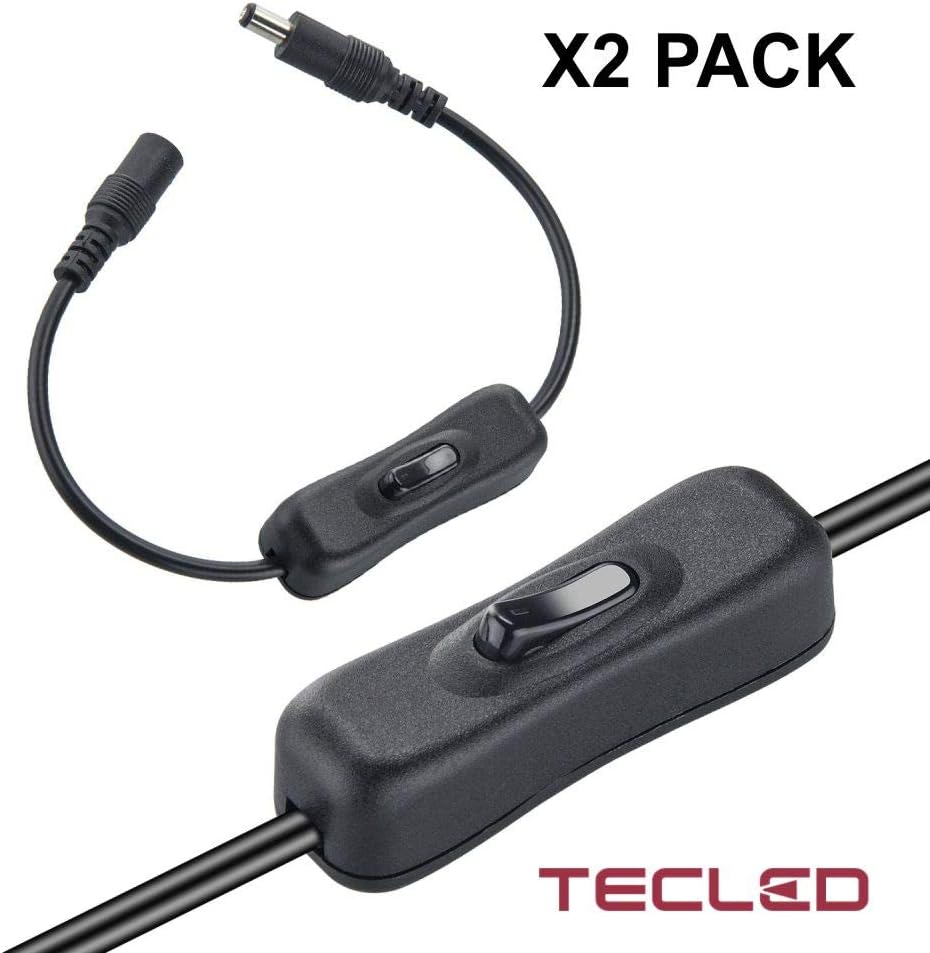 TECLED 2pcs LED Strip Light Inline On/Off Switch Cable DC Jack (5.5x2.1mm) Male to Female Connector, DC Jack Switch, LED Tape Light Connector, 12V Inline Rocker Switch DC Power Adapter Connector