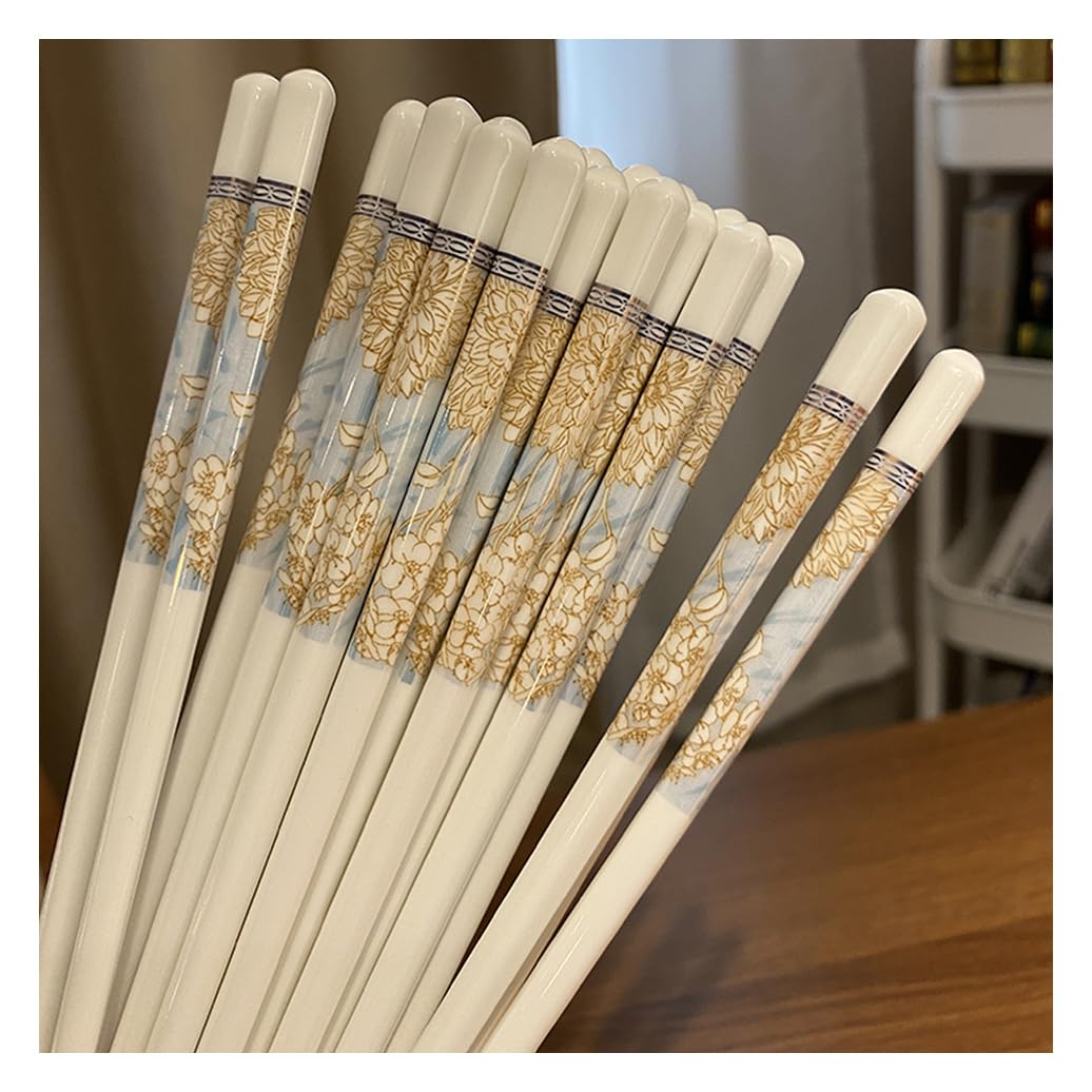 Copchette en Porcelaine Cadeau de Fleur, 10 Paires Baguettes Chinoises en os de Chine, Baguettes Premium réutilisables, Lave-Vaisselle à Haute résistance à températu White