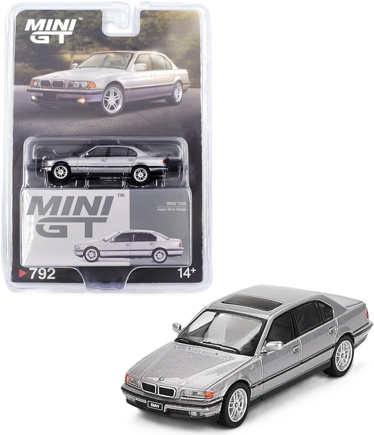 1:64 Diecast Model Car Compatible with BMW 750IL Aspen Silver Metallic Limited Edition by Mini GT MGT00792