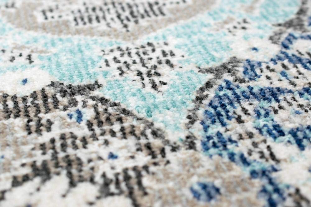 CARPETIA Outdoor Teppich Ornamentmuster Blau Grau Wetterfest 240x340 cm | Pflegeleicht, wetterfest, strapazierfähig und saugrobotergeeignet, OEKO-TEX geprüft, für Balkon, Terrasse & Essbereich