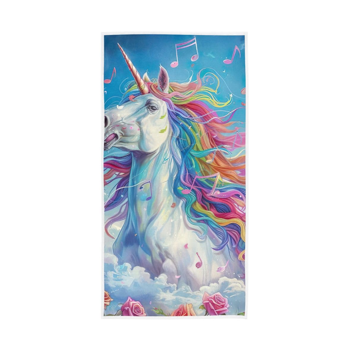 LSRCPD Unicorn with a Rainbow Mane Hand Towel, Bathroom Towel for Hand, Face, Hair, Yoga, Kitchen, Bath 15 x 30 Inches
