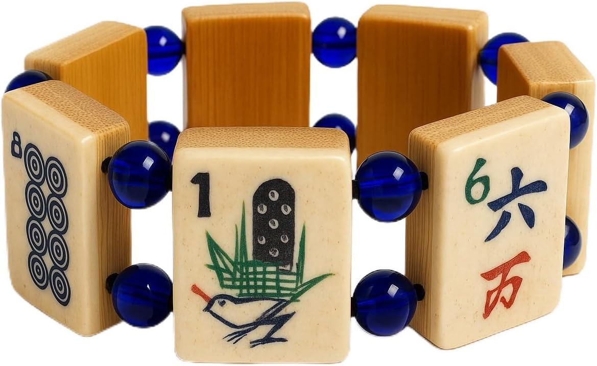 Bone & Bamboo Mah-Jongg Bracelet – Vintage Mahjong Tiles – Handmade Stretch Bracelet – Multiple Bead Colors & Sizes