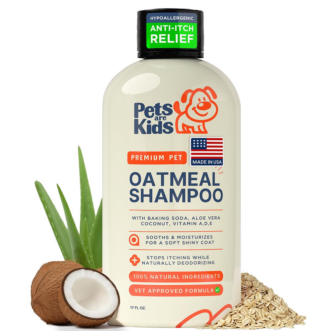 Oatmeal Dog Shampoo Baking Soda Hypoallergenic Anti Itch Moisturizing Soothing Deodorizing Pet Care Safe Puppy Shampoo Sensitive Skin Cat Shampoo - Coconut Based Cleanser 17 fl oz