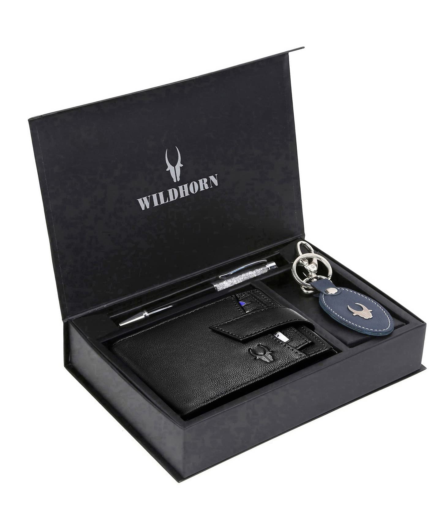 WildHorn Leather Wallet Keychain & Pen Combo For Men, Gift Hamper (GFT 150) Multicolor, Multicolor, Contemporary