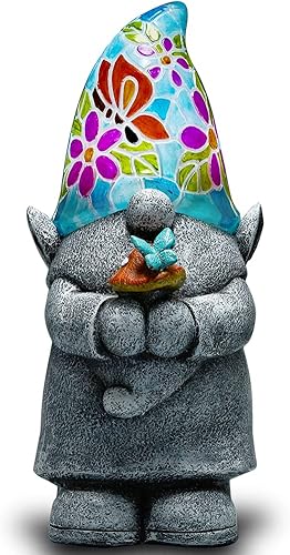 Yiosax Decoración de jardín de Pascua al aire libre, gnomos luminosos más grandes con luces solares de Navidad, nudos divertidos para patio, césped,