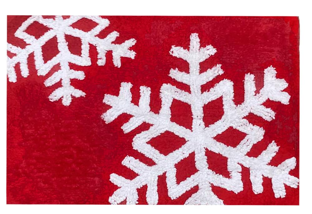 Gilbins Badezimmerteppich, Weihnachtsdekoration, quadratisch, mit Weihnachtsbaum, wasserabsorbierend, 50,8 x 76,2 cm, 100 % Baumwolle, Badematte, Spa-Vorleger, maschinenwaschbar (rote Schneeflocke)