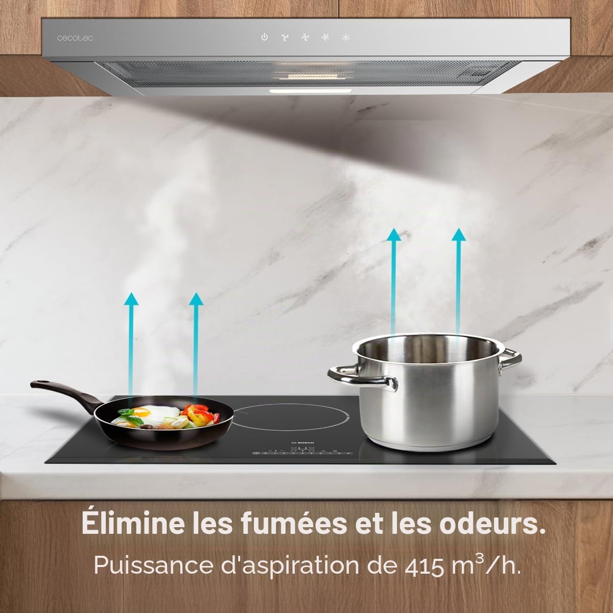 Cecotec Hotte Aspirante Télescopique 60cm Bolero Flux TLT 604000 Inox A+++. Aspiration 415m3/h, Moteur DC, 3 Vitesses, Contrôle Tactile SS, Finition Inox, Lumière LED, Filtres en Aluminium et Carbone
